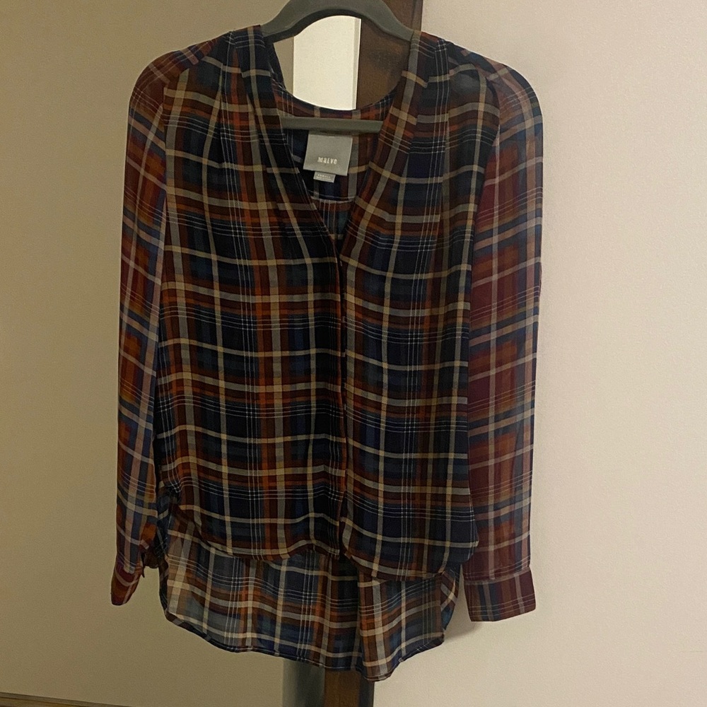 Maeve Plaid Blouse - green, blue, rust orange
